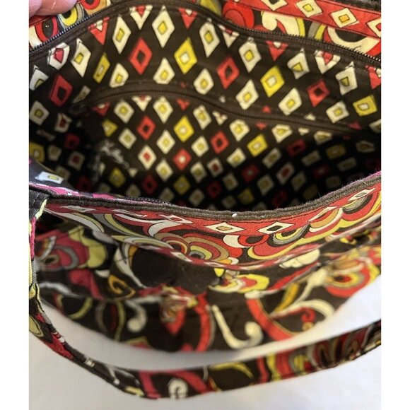 Retired Brown Yellow Red Floral Vera Bradley Pucini Handbag Purse HOBO Bag NWOT - Picture 7 of 12